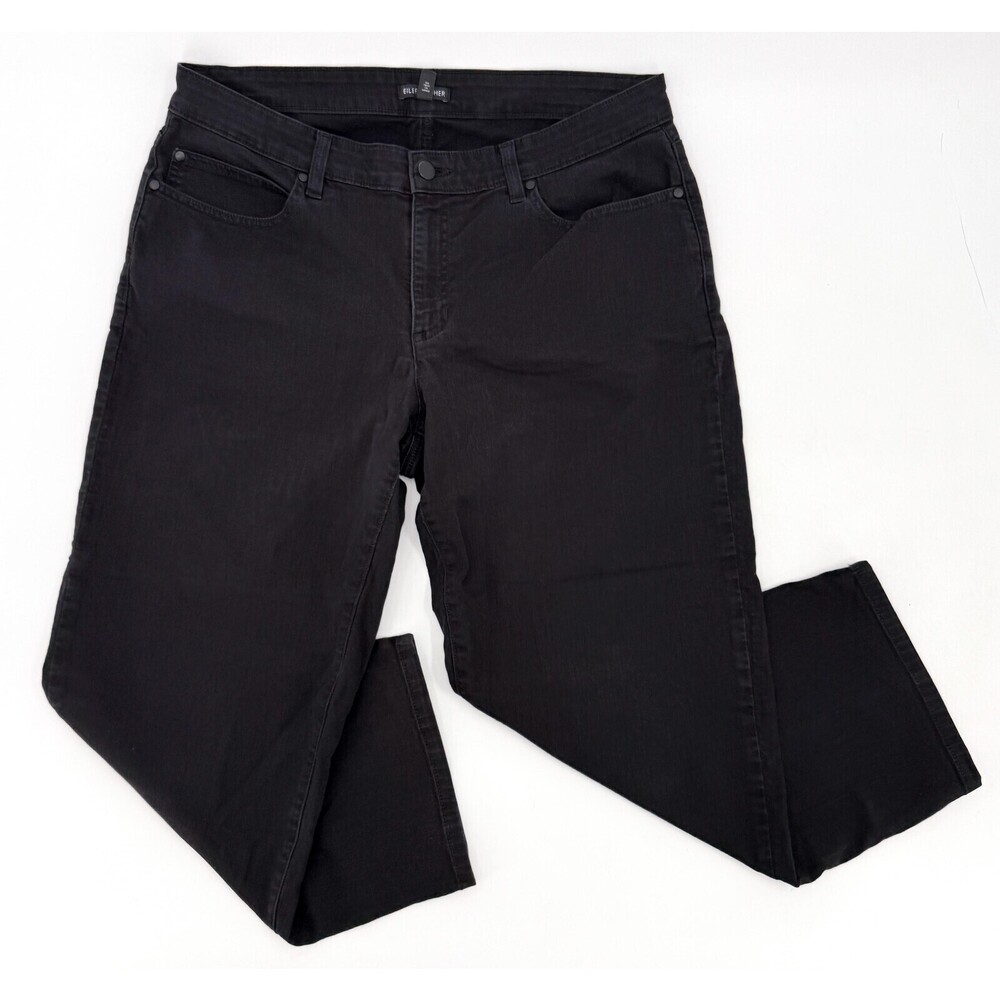 Eileen Fisher Jeans Womens 14 Black Organic Cotton Stretch 5-Pocket Made USA